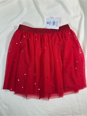 NWT Way to Celebrate Girls’ Red Mesh Skirt Heart Accents Size Large (10/12)